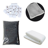 Kit Filtragem Aquário 1kg Cerâmica 1kg Carvão 2bolsas 1m Lã