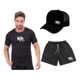 Kit Fitness Mb Sport Camiseta Dry Fit Bermuda Tactel E Boné