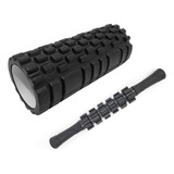 Kit Foam Roller Preto Rolo Liberação Miofascial Bastão De Massagem Stick Massagem