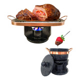 Kit Fondue 800ml Fondue Retangular Pedra Sabão