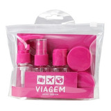 Kit Frascos Para Viagem Porta Shampoo Jack Design Mala Mini 7 Peças Rosa Flamingo