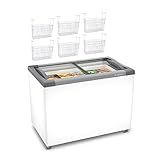 Kit Freezer Horizontal Tampa De Vidro 284 Litros Nf30 Metalfrio 220v 6 Cestos Nextgen Branco