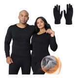 Kit Frio Conjunto 2 Pele Camisa Calça Térmica Luva Touch