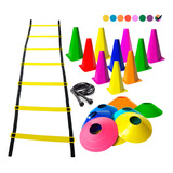 Kit Funcional 10 Cones 10 Pratos Escada Corda De Pular