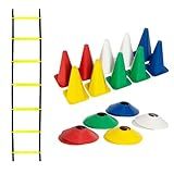 Kit Funcional 10 Pratos - 10 Cones - Escada Agilidade Com 7 Degraus Treino Futebol