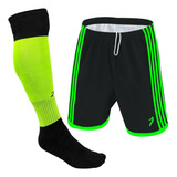 Kit Futebol Infantil Calção Forrado Meião Longo Pé Algodão