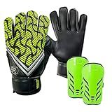 Kit Futebol Mirim Luva Goleiro Infantil Caneleira Kids 6 Neon