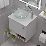 Kit Gabinete Armário 45cm Suspenso Mdf Apolo Para Banheiro Com Cuba De Vidro 29cm Cristal Beltempo
