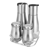 Kit Galheteiro 4 Pcs Porta Azeite Vinagre Tempero Inox Vidro