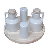 Kit Galheteiro 5 Peças Azeite- Vinagre- Sal E Paliteiro - Porcelana C-Pinus