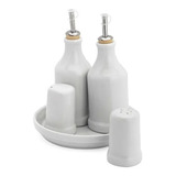 Kit Galheteiro 5 Peças Dosador Porcelana Saleiro Azeite