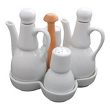 Kit Galheteiro Porcelana Porta Vinagre E Azeite