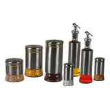 Kit Galheteiro Porta Condimentos Temperos 7peças Vidro Inox