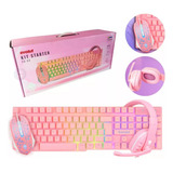 Kit Gamer Eg53 Teclado Semi Mecânico Mouse Headset Rosa