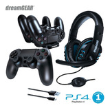 Kit Gamer Para Ps4 Fone De Ouvido Carregador Cabo Estojo De Controle Preto
