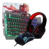 Kit Gamer Teclado Mouse Headset Semi Mecânico Led Rgb Usb Pc