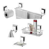 Kit Gancho Porta Toalha Papel Shampoo Sabonete Vent Cromado