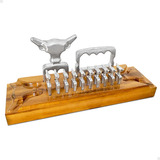 Kit Garra De Urso Garfo Tridente Churrasco Petisco Com Suporte Base De Madeira Boi Gravado Gourmet Presente Com 10 Petisqueiras Modelação Madeira