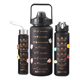 Kit Garrafa De Água Escolar Preto Motivacional