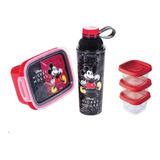 Kit Garrafa Marmita Hermetica Mickey E 3 Potes Lanche 200ml