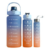 Kit Garrafa Motivacional Água Alça Adesivo 3d 1l 2l Squeeze Cor Azul laranja