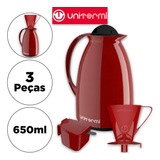 Kit Garrafa Térmica Bule Café Porta Filtro Coador Açucareiro Cor Vermelha
