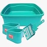 Kit Gato 4 Peças Caixa De Areia Pá Higiênica Comedouro Bebedouro Banheiro Para Gatos Verde