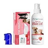 Kit Gel Dental E Spray Bucal Morango   Escova Pet Clean