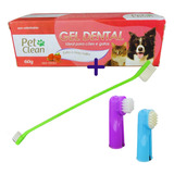 Kit Gel Dental Pasta De Dente Escova Dedal Pet Cão Gato