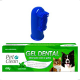 Kit Gel Dental Pet Clean Escova De Dente Dedeira Cães Gato