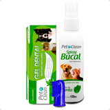 Kit Gel Dental Spray Bucal Escova Dedeira Pet Clean Sabor Menta