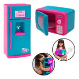 Kit Geladeira De Brinquedo Forno Microondas Luz E Som
