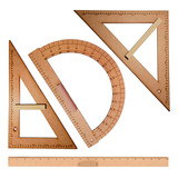 Kit Geométrico Professor Mdf Régua 1 Mto Esquadro 45 30 60