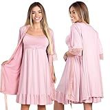 Kit Gestante Camisola Amamentação Com Calcinha Pós Parto E Robe Rosé G
