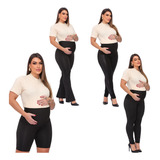 Kit Gestante Maternidade 3 Calças   1 Bermuda Apoia Barriga