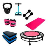 Kit Ginástica Mini Jump + Pesos + Colchonete + Step + Bola Cor Rosa