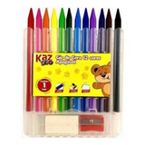 Kit Giz De Cera Apagável 12 Cores Kaz Borracha E Apontador