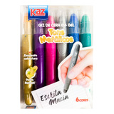 Kit Giz De Cera Em Gel 06 Cores Ponta Retrátil 3 Tons Kaz