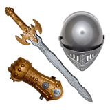 Kit Gladiador Medieval Infantil Capacete Elmo Espada Luva