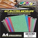 Kit Glitter Metálico 250g Formato A4 Pct Com 10 Fls 10564
