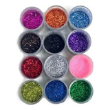 Kit Glitter purpurina Pó 12 Potes 20g Várias Cores Real Seda