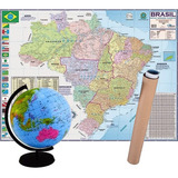 Kit Globo Terrestre Português Inflável 30 Cm Mapa Brasil