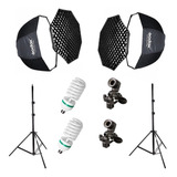Kit Godox Octabox 120cm Grid Tripés Lâmpadas Soquetes E 27
