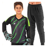 Kit Goleiro Futebol Infantil Camisa E Calça Acolchoada Poker