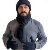 Kit Gorro Inverno Masculino Com Luva E Cachecol Soft Premium