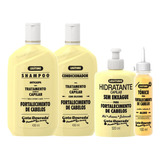Kit Gota Dourada Fortalecimento Alho Com Shampoo Condicionador Creme Sem Enxágue E Tônico