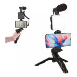 Kit Gravaçao 4 Em 1 Com Microfone Led Suporte Celular
