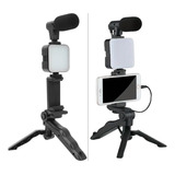 Kit Gravaçao 4 Em 1 Com Microfone Led Suporte Celular