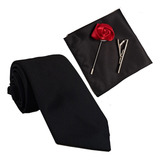 Kit Gravata Lenço Clip Broche Gravata Borboleta Luxo Cor Preto