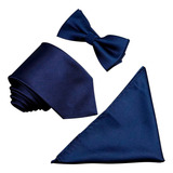 Kit Gravata Masculina Com Lenço Gravata Borboleta Azul Desenho Do Tecido Liso